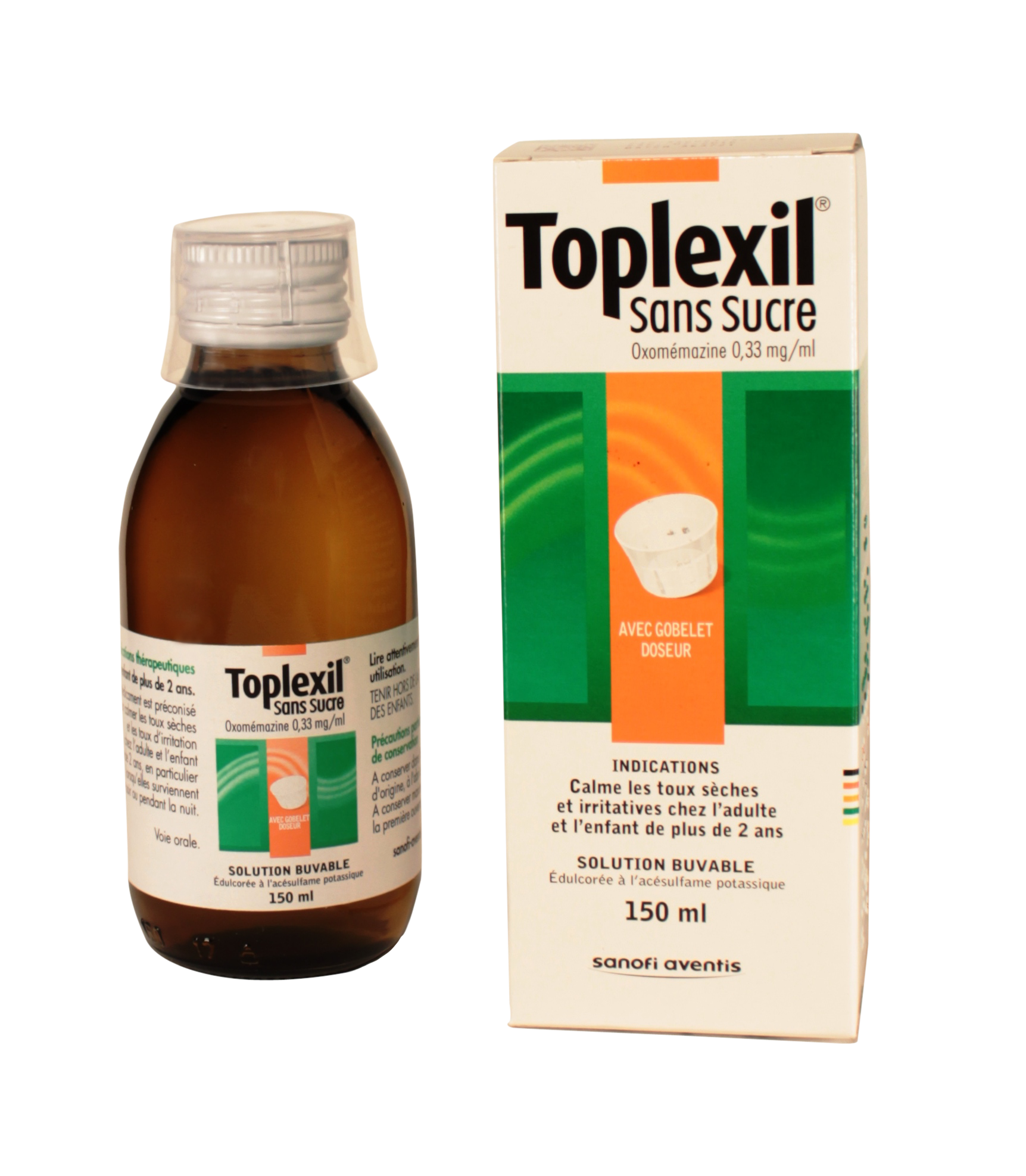 Toplexil sirop pour la toux sèche sans sucre - Medicament Antitussif