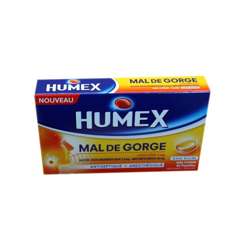 HUMEX MAL DE GORGE MIEL CITRON PASTILLES SANS SUCRE 35ML URGO