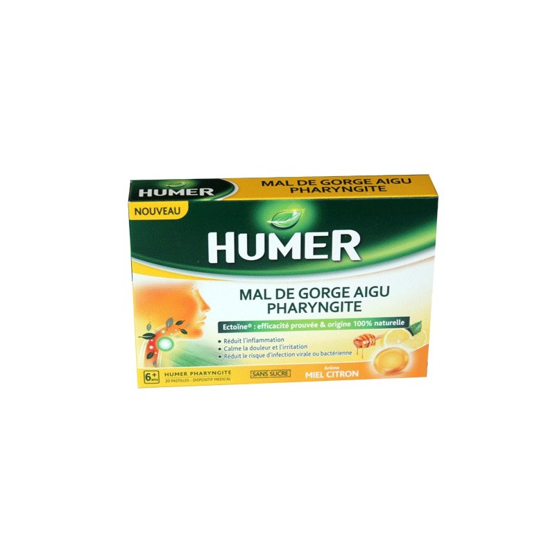 HUMER MAL DE GORGE AIGU PHARYNGITE MIEL CITRON 20 PASTILLES