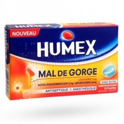 HUMEX MAL DE GORGE SANS SUCRE LIDOCAINE MENTHE GLACIALE 24 PASTILLES URGO