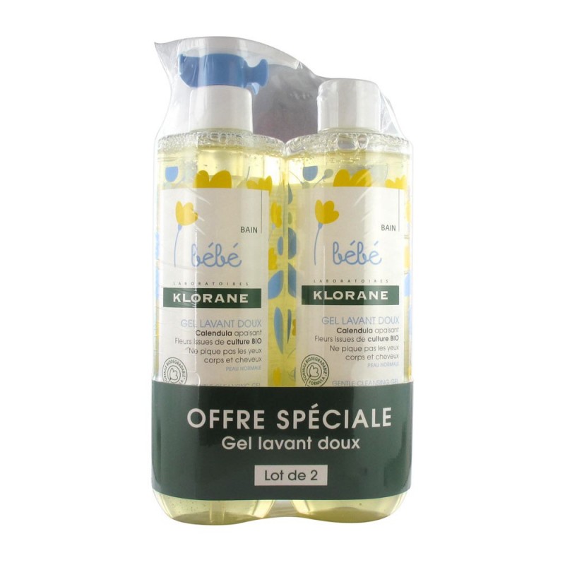 BAIN GEL LAVANT DOUX LOT DE 2 X 500ML KLORANE BEBE BAIN GEL LAVANT DOUX LOT DE 2 X 500ML KLORANE BEBE