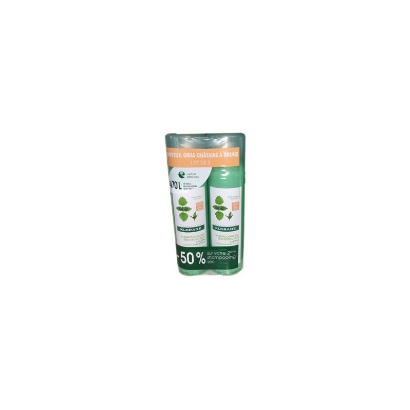 SHAMPOOING SEC SEBOREGULATEUR A L'ORTIE LOT DE 2 X  150ML KLORANE