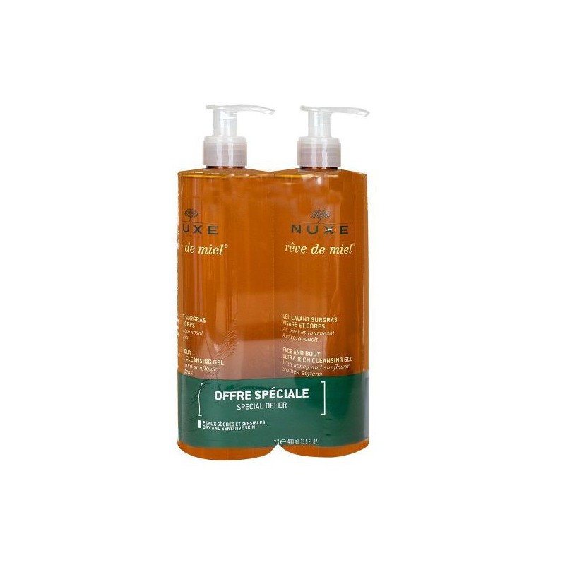 REVE DE MIEL GEL LAVANT SURGRAS VISAGE ET CORPS LOT 2X400ML NUXE