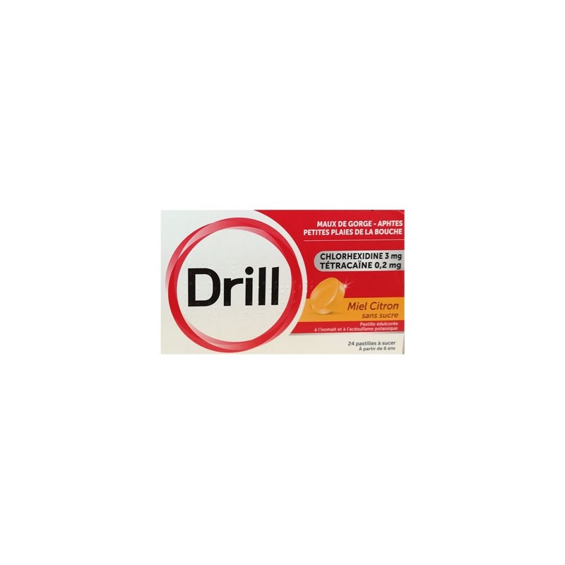 DRILL PASTILLES MAUX DE GORGE MIEL CITRON SANS SUCRE X24 PIERRE FABRE