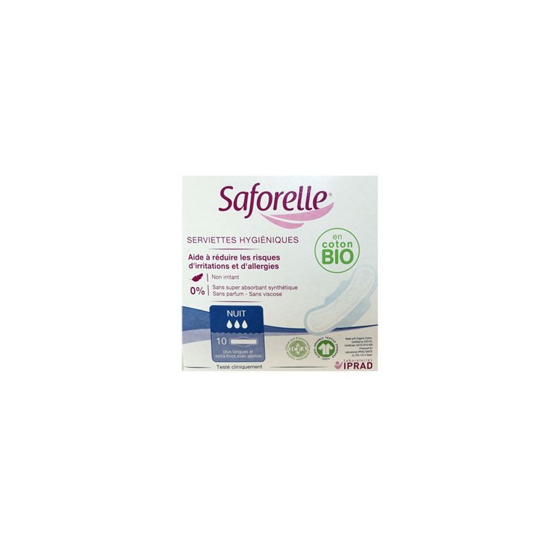 SERVIETTES HYGIENIQUES NUIT BIO X10 SAFORELLE SERVIETTES HYGIENIQUES NUIT BIO X10 SAFORELLE
