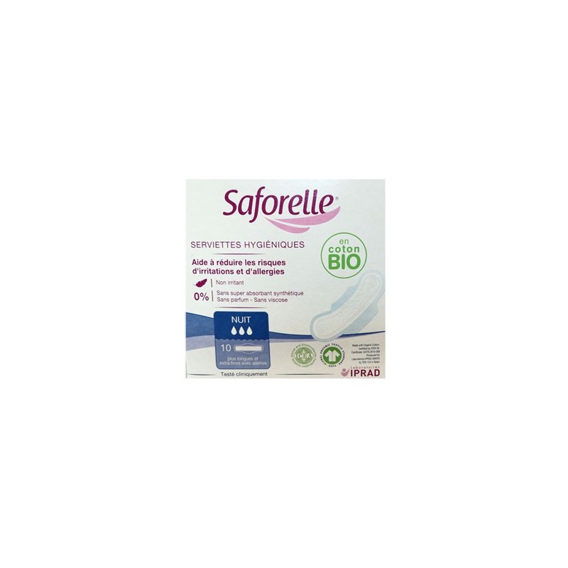 SERVIETTES HYGIENIQUES NUIT BIO X10 SAFORELLE