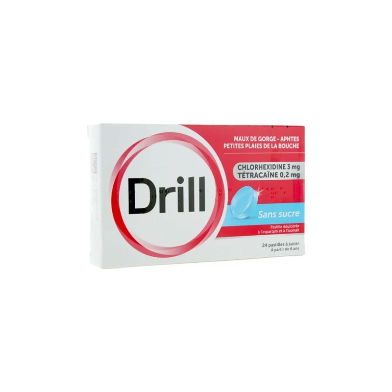 DRILL PASTILLES MAUX DE GORGE SANS SUCRE 24 PASTILLES PIERRE FABRE