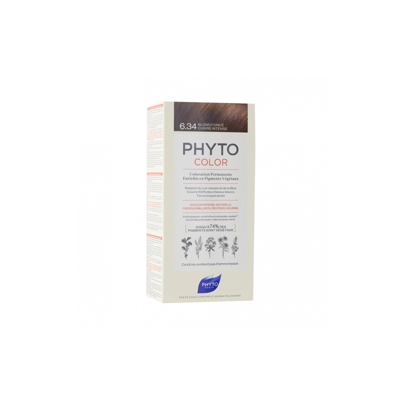 PHYTOCOLOR COLORATION PERMANENTE BLOND FONCÉ CUIVRÉ INTENSE 6.34  PHYTO