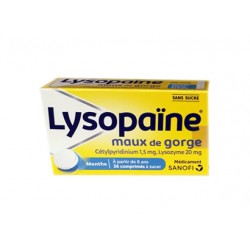 LYSOPAINE MENTHE SANS SUCRE MAUX DE GORGE APHTES SANOFI