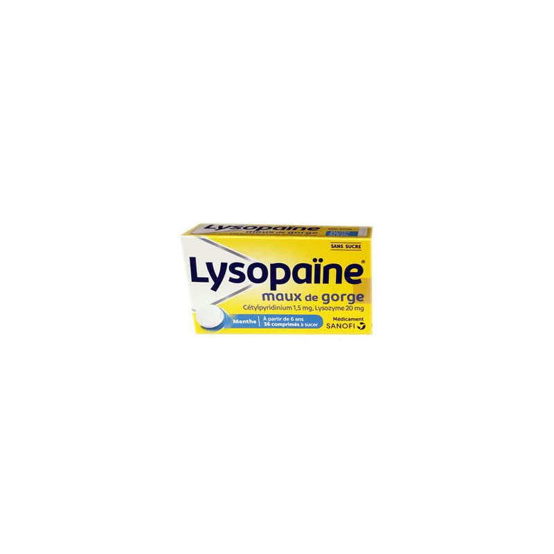 LYSOPAINE MENTHE SANS SUCRE MAUX DE GORGE APHTES SANOFI