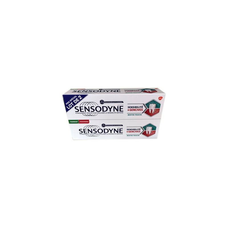 DENTIFRICE SENSIBILITÉ ET GENCIVES MENTHE FRAICHE LOT DE 2 X 75ML SENSODYNE DENTIFRICE SENSIBILITÉ ET GENCIVES MENTHE FRAICHE LOT DE 2 X 75ML SENSODYNE