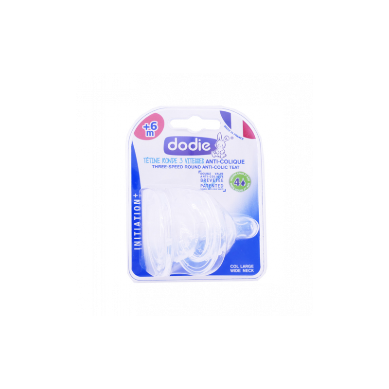 Dodie tétine initiation+ col large 3 vitesses silicone 2 tétines