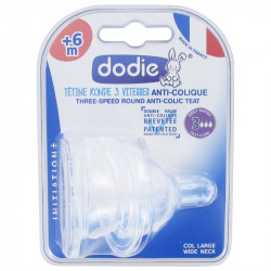 TETINE RONDE INITIATION + ANTI COLIQUE SILICONE COL LARGE +  6 MOIS X 2  DODIE