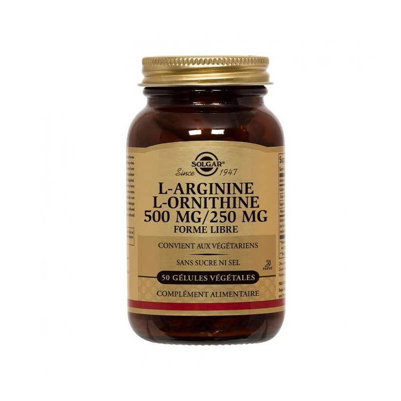 L-ARGININE L-ORNITHINE 500MG/250MG 50 GELULES SOLGAR L-ARGININE L-ORNITHINE 500MG/250MG 50 GELULES SOLGAR