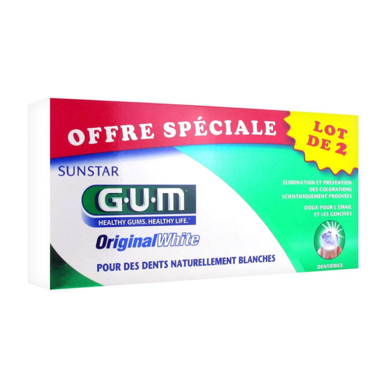 SUNSTAR DENTIFRICE ORIGINAL WHITE BLANCHEUR LOT DE 2 X 75ML GUM