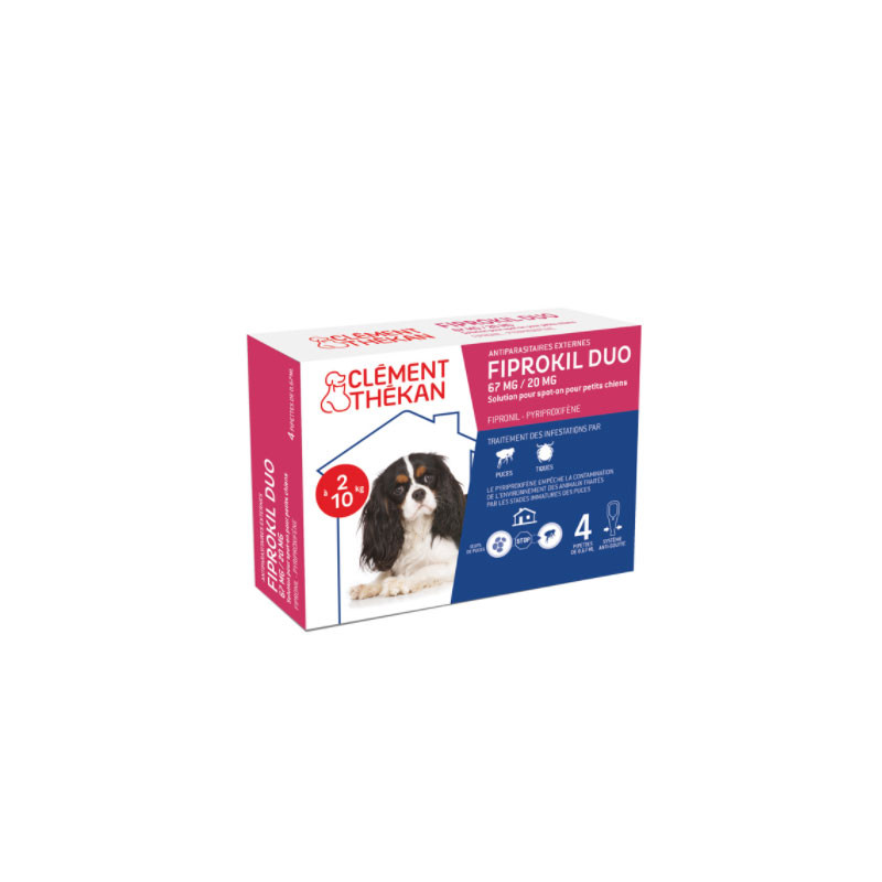 FIPROKIL DUO 67MG/20MG CHIENS 2 à 10 KG 4 PIPETTES CLEMENT THEKAN