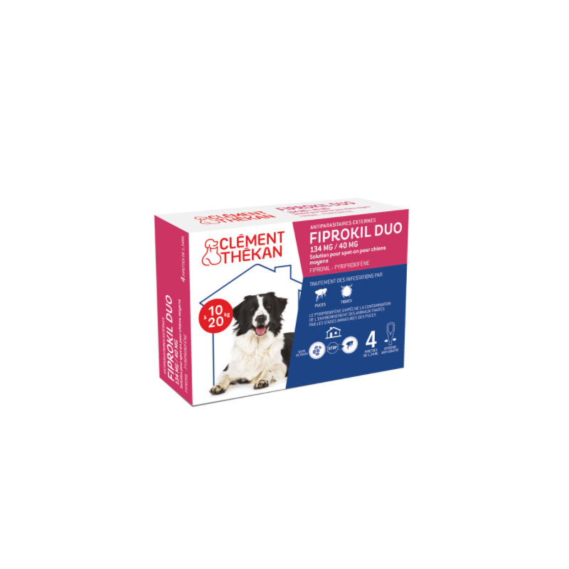 FIPROKIL DUO 134MG/40MG CHIENS 10 à 20 KG 4 PIPETTES CLEMENT THEKAN