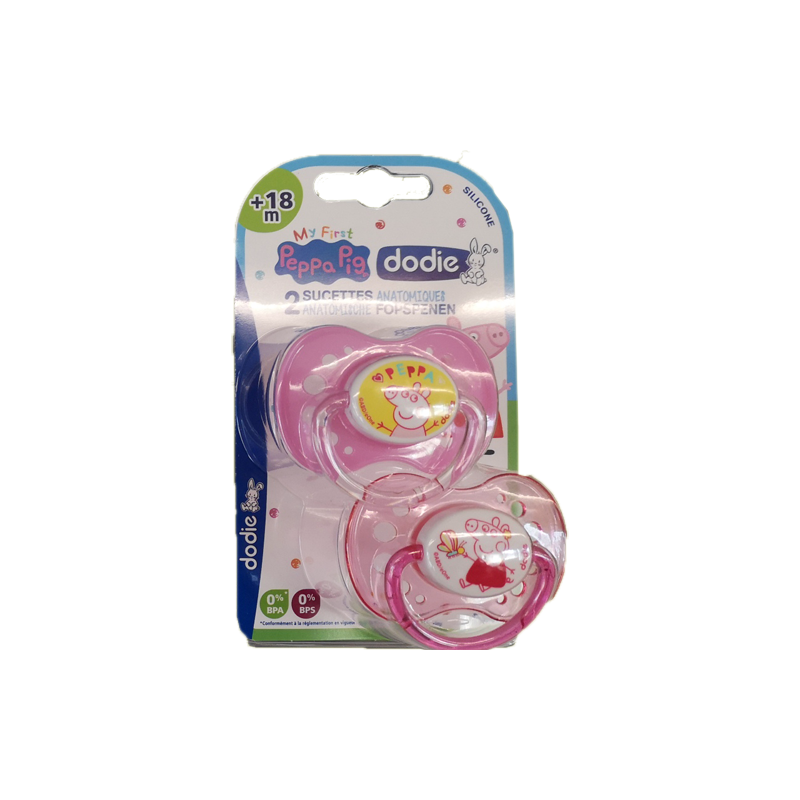 SUCETTES ANATOMIQUES +18 MOIS PEPPA PIG ROSE avec ANNEAU DODIE