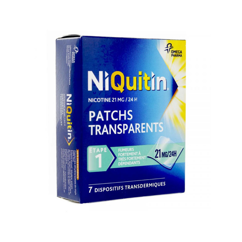 NIQUITIN NICOTINE 21MG/24H PATCHS TRANSPARENTS ETAPE 1 X 7 OMEGA PHARMA