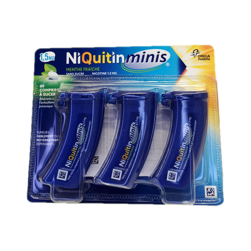 NIQUITIN MINIS MENTHE FRAICHE SANS SUCRE 1.5MG 60 COMPRIMES A SUCER OMEGA PHARMA