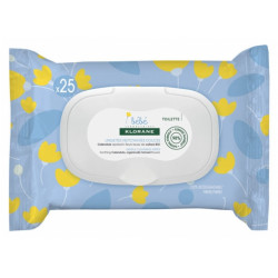 TOILETTE LINGETTES NETTOYANTES DOUCES X 25  KLORANE BEBE