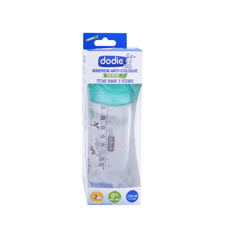 BIBERON ANTI COLIQUE VERRE TETINE RONDE COL LARGE DEBIT 2 270ML DODIE BIBERON ANTI COLIQUE VERRE TETINE RONDE COL LARGE DEBIT 2 270ML DODIE