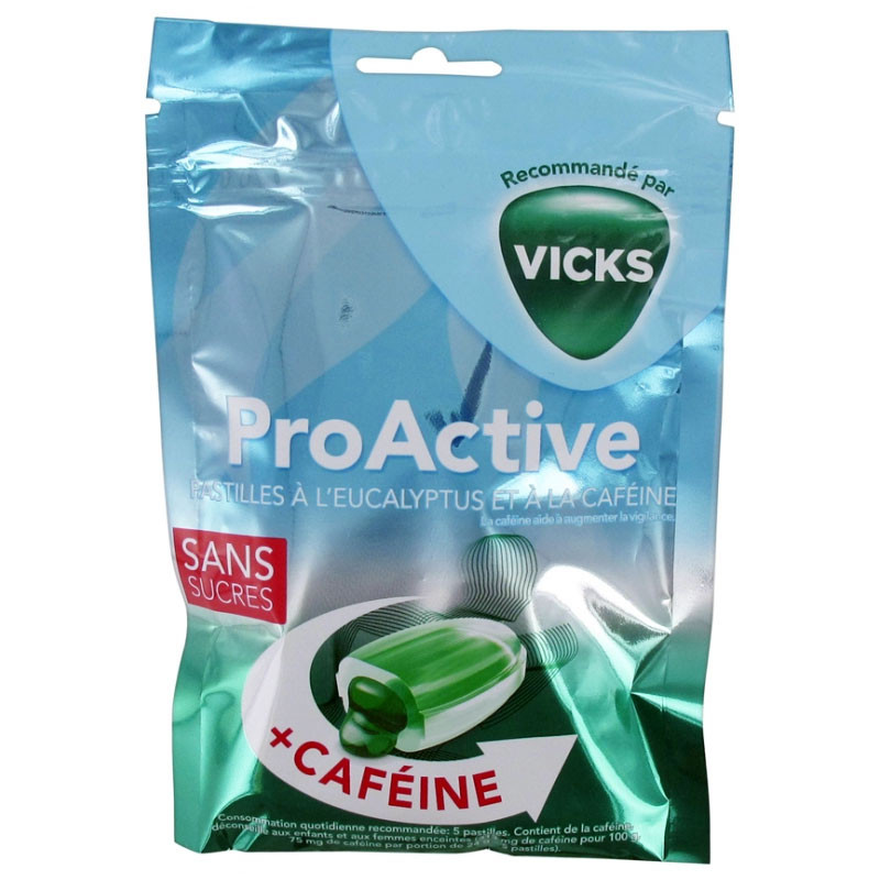 PROACTIVE PASTILLES EUCALYPTUS CAFEINE SANS SUCRES 72g VICKS