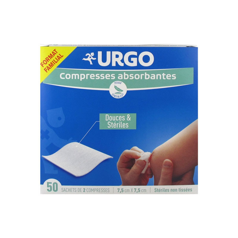 COMPRESSES ABSORBANTES STERILES 7.5 X 7.5 CM BOITE DE 50 SACHETS URGO﻿