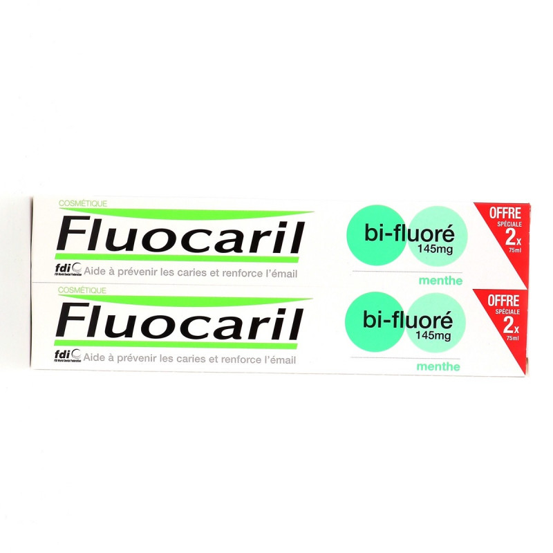 DENTIFRICE BI FLUORE 145mg MENTHE LOT DE 2 X 75ML FLUOCARIL COSMETIQUE