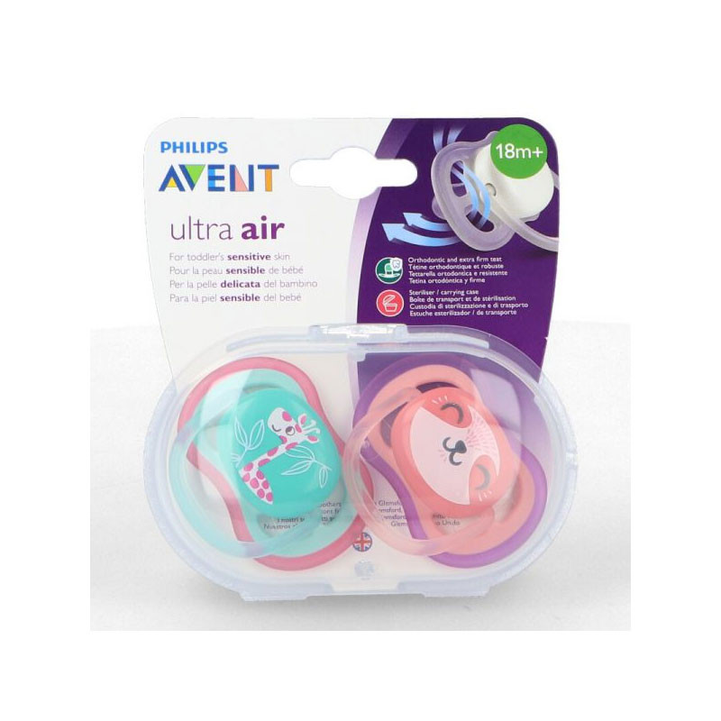 SUCETTES ULTRA AIR COLORIS ROSE/VERT 18 mois+ AVENT