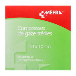 COMPRESSES STERILES DE GAZE HYDROPHILE 10X10CM X50 MEFRA