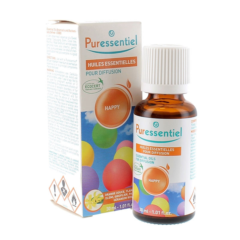 HAPPY HUILES ESSENTIELLES DIFFUSION 30ML PURESSENTIEL HAPPY HUILES ESSENTIELLES DIFFUSION 30ML PURESSENTIEL