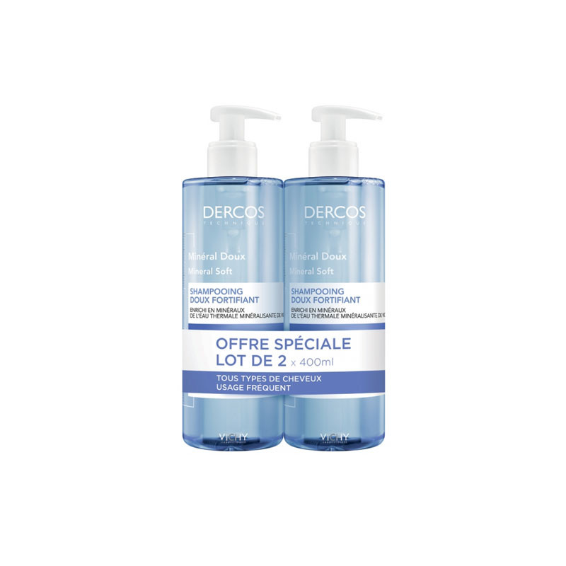 DERCOS SHAMPOING MINERAL DOUX LOT DE 2 X 400ML VICHY DERCOS SHAMPOING MINERAL DOUX LOT DE 2 X 400ML VICHY