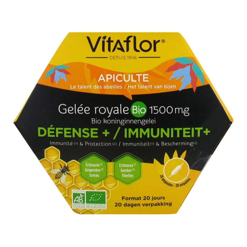 APICULTE GELEE ROYALE BIO 1500MG DEFENSE + IMMUNITÉ 20 AMPOULES VITAFLOR APICULTE GELEE ROYALE BIO 1500MG DEFENSE + IMMUNITÉ 20 AMPOULES VITAFLOR
