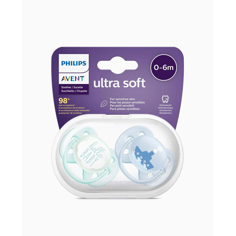 SUCETTES ULTRA SOFT AVENT 0 à 6 mois BLEUES HELLO BABY