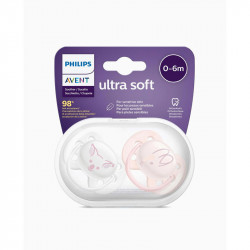 SUCETTES ULTRA SOFT COLORIS ROSE TRANSPARENT 0-6 mois AVENT