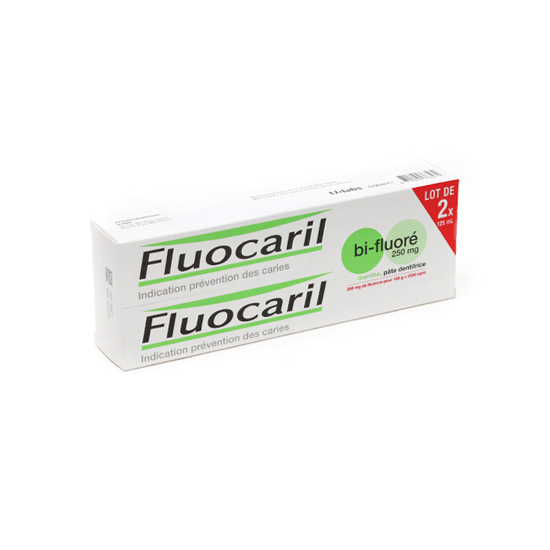 PATE DENTIFRICE BI FLUORE 250mg MENTHE LOT DE 2 X 75ML FLUOCARIL