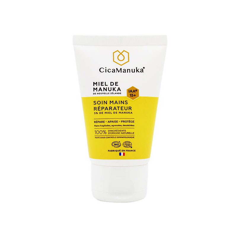 CICAMANUKA SOIN MAINS RÉPARATEUR au Miel de Manuka IAA 15+ 50ml CICAMANUKA SOIN MAINS RÉPARATEUR au Miel de Manuka IAA 15+ 50ml
