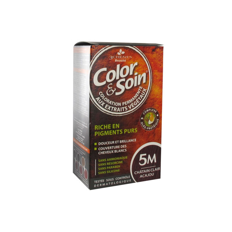 COLOR & SOIN COLORATION PERMANENTE 5M CHÂTAIN CLAIR ACAJOU LES 3 CHENES COLOR & SOIN COLORATION PERMANENTE 5M CHÂTAIN CLAIR ACAJOU LES 3 CHENES
