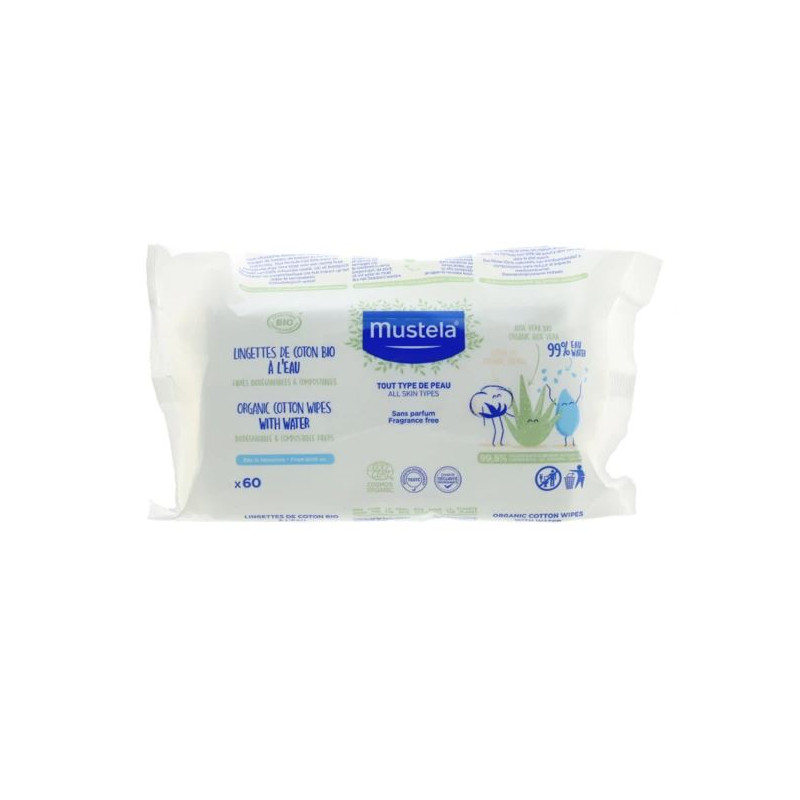 LINGETTES DE COTON BIO A L'EAU 3 X 60 LINGETTES MUSTELA