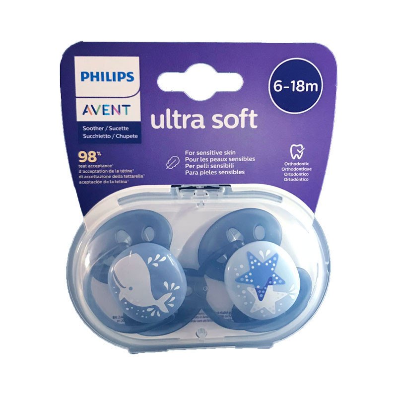 SUCETTES ULTRA SOFT COLORIS BLEU 6-18 mois AVENT