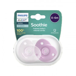 SOOTHIE SUCETTES ORTHODONTIQUES X 2 ROSE CLAIR + FRAMBOISE 0-6 mois AVENT