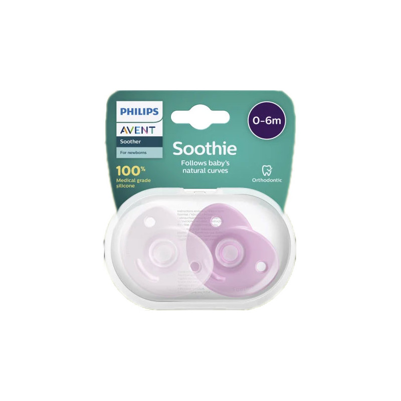 SOOTHIE SUCETTES ORTHODONTIQUES X 2 ROSE CLAIR + FRAMBOISE 0-6 mois AVENT