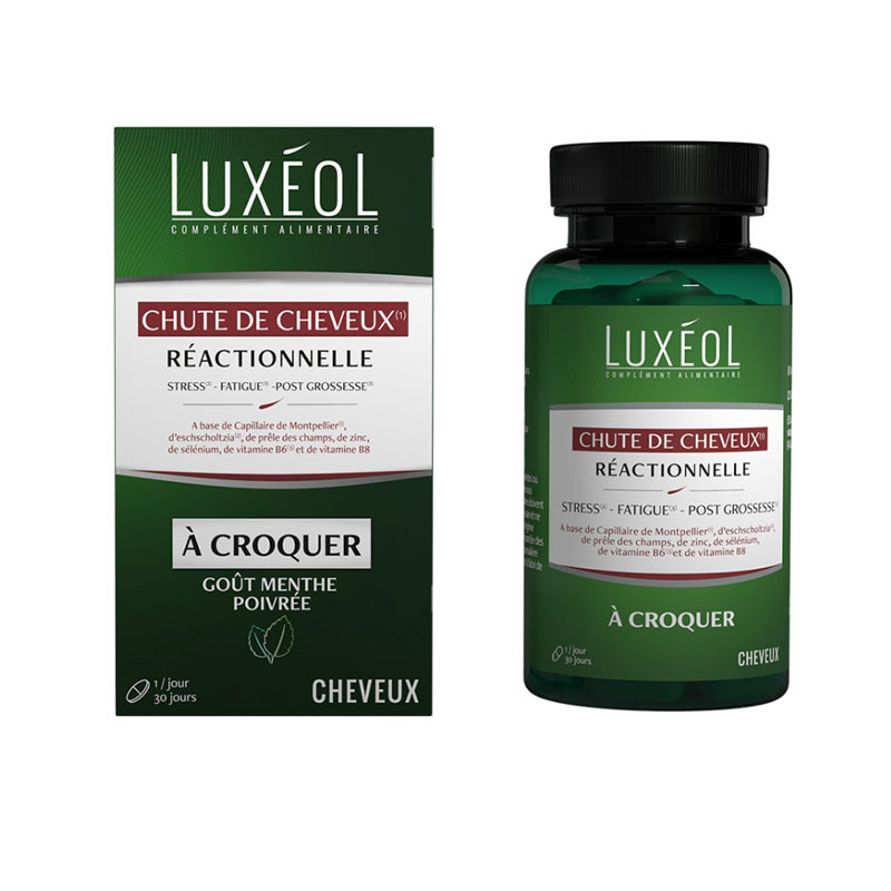 CHUTE DE CHEVEUX REACTIONNELLE 30 COMPRIMES A CROQUER LUXEOL CHUTE DE CHEVEUX REACTIONNELLE 30 COMPRIMES A CROQUER LUXEOL