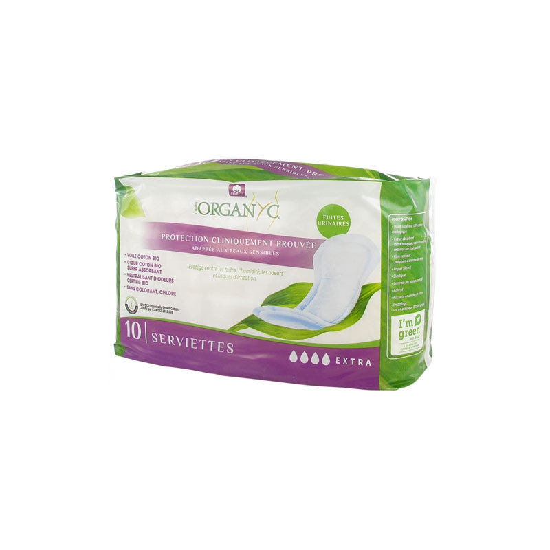 ORGANYC COTON BIO SERVIETTES EXTRA FUITES URINAIRES X 10