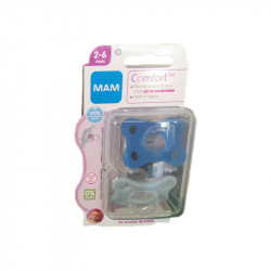 COMFORT SUCETTES BLEUES 2-6 MOIS+ LOT DE 2 SILICONE MAM