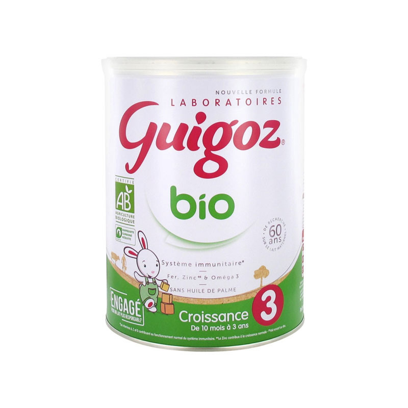 Le lait croissance 3ème âge bio Guigoz est un lait de suite pour  nourrissons à partir de 10 mois.