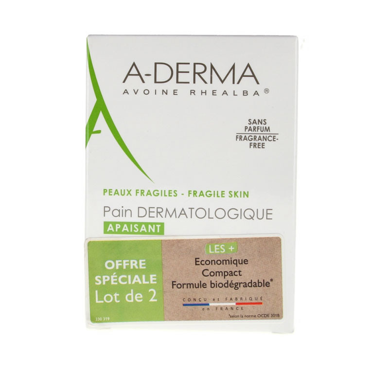 PAIN DERMATOLOGIQUE APAISANT LOT DE 2 X 100G  A-DERMA