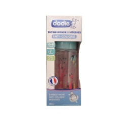 BIBERON ANTI COLIQUE DEBIT 2 - 3 VITESSES TETINE RONDE 0-6 MOIS 270ML DODIE