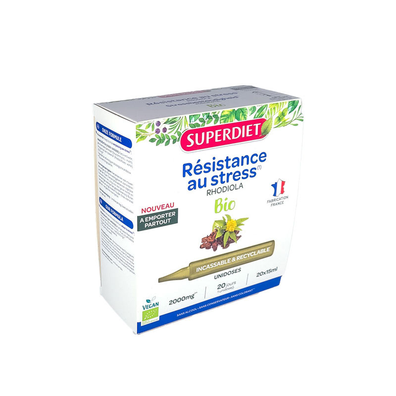 RÉSISTANCE AU STRESS RHODIOLA BIO 20 UNIDOSES SUPER DIET